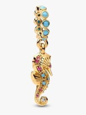 Authentic Pandora Gold & Multicolor Seahorse Dangle Charm - NWT